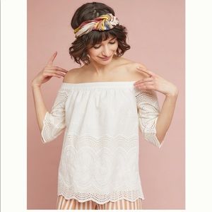 Anthropologie Off the Shoulder Eyelet Blouse BLACK
